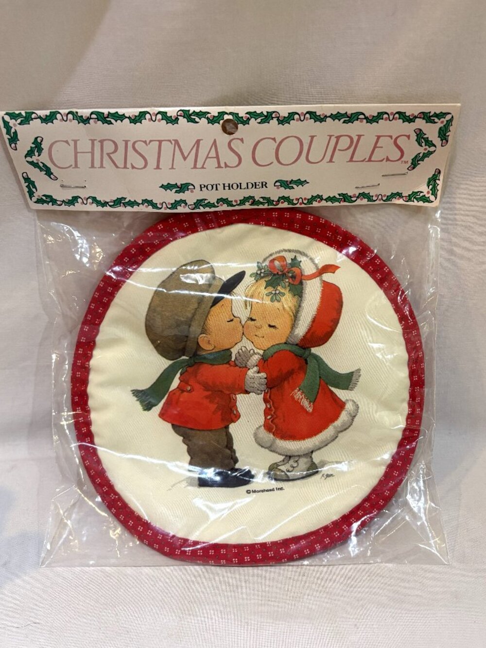 VTG Christmas Couples Padded Fabric Potholder Trivet by Morehead New in Package
